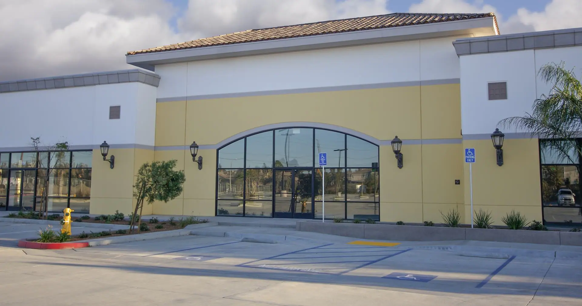 Glass storefront entrance on a retail building