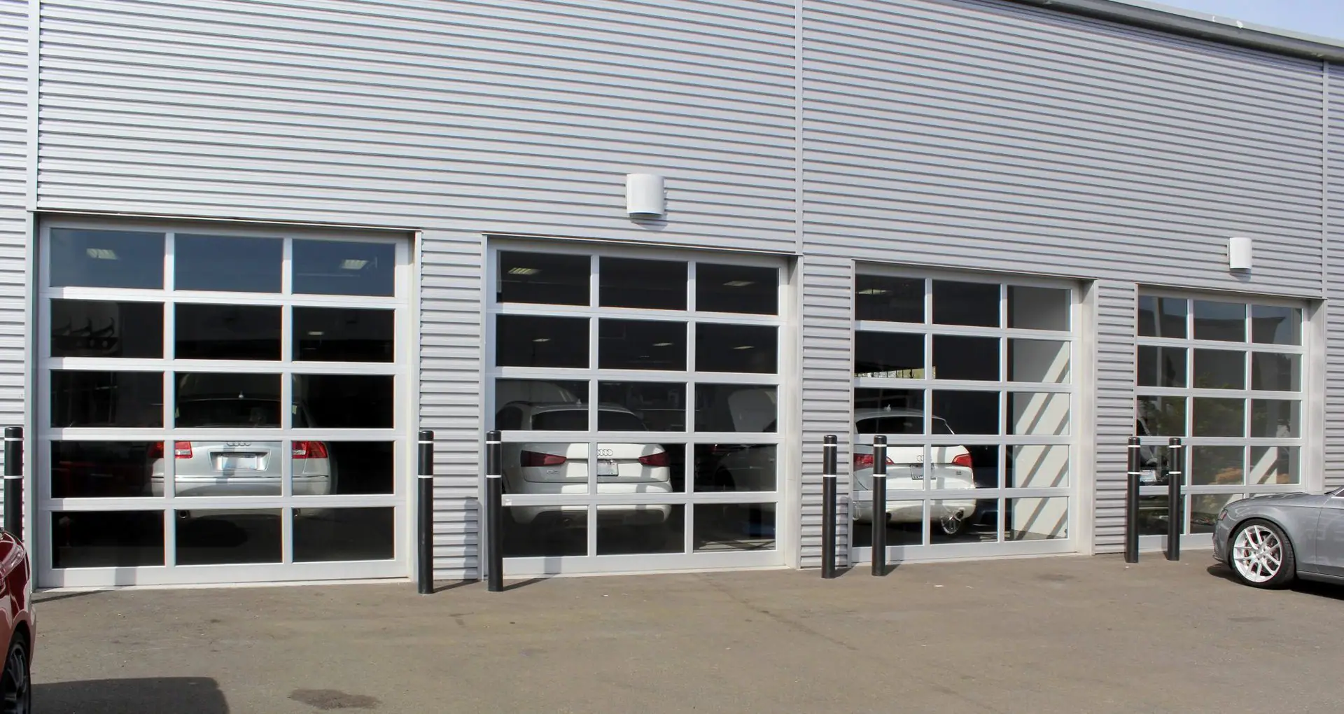 Auto shop with four clear full-view doors